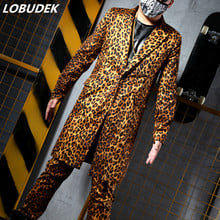 Chaqueta larga de leopardo para hombre, traje masculino de cantante, concierto, Vocal, Punk, Rock, Bar, bailarina, estrella, traje de escenario para fiesta 2024 - compra barato