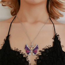 PINKSEE 6 Colors Resin Butterfly Crystal Fashion Pendant Necklace Women Creative Sweater Chain Jewelry 2024 - buy cheap