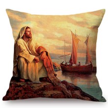 Наволочка для подушки, декоративная подушка для дивана из хлопка и льна с изображением Иисуса Христа 2024 - купить недорого