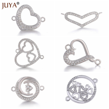 Promotion Luxury Copper Zirconia Jewellery Findings Components Heart Charms Connectors For Bracelet Necklace Earrings DIY Making 2024 - buy cheap