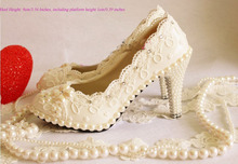 2018 Fashion sexy high-heeled single shoes women wedding bridal dress shoes Rhinestone imitation pearl decoration Lace platform 2024 - buy cheap