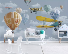 beibehang Wallpaper custom 3D Nordic minimalist hand drawn cartoon airplane hot air balloon children room photo TV background 2024 - buy cheap