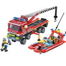 Models building toy 907 417Pcs Fire Rescue Series Fire Boat Crane Educational Building Blocks compatible with lego toys 2024 - buy cheap