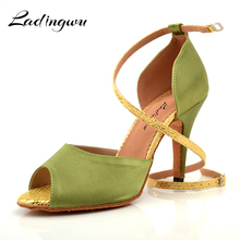 Женские атласные туфли Ladingwu, светло-зеленые туфли для латиноамериканских танцев, Обувь для бальных танцев на высоком каблуке, обувь для сальсы, танцевальные сандалии для женщин 2024 - купить недорого
