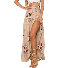 Mulheres Brancas Saia Longa Irregular 2018 Verão Boho Vintage Floral Imprimir Side Slit Maxi Envoltório Saia Menina Saias de Cintura do sexo feminino 2024 - compre barato