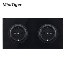 Minitiger-Panel negro puro de vidrio templado para niños, toma de corriente de pared estándar, toma de tierra, doble UE, 16A 2024 - compra barato
