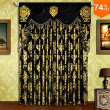 Cortina con varilla de flores doradas y negras bordadas para dormitorio, Piel negra de superficie, diseño clásico, elegante 2024 - compra barato