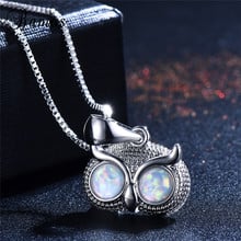 Bamos Animal Pendant Necklace Cute White&Blue Opal Big Eyes Owl Chain Necklaces Silver Color Jewelry For Women 2024 - buy cheap