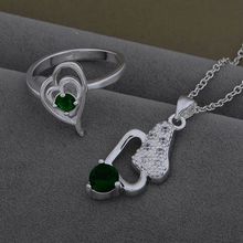 Silver plated jewelry sets, silver jewelry set green zircon Beautiful Ring Necklace /XRZJCDET 2024 - buy cheap