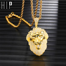 HIP Hop Copper Animal Bling Full Iced Out Lion Rope Chain Pendants & Necklaces for Men Jewelry Gold Color Dropshipping 2024 - buy cheap