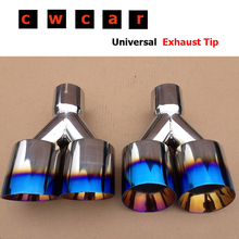 1 Pair Universal Blue End Exhaust Muffler Tip 304 Stainless Steel Pipe 1 To 2 Dual Exhaust Tip 2024 - buy cheap
