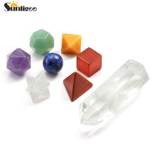 Sunligoo Healing Reiki 7 Chakra Crystal Plantonic Solids Geometry Clear Quartz Stone Polishing Tumbled Stone Set Home Decoration 2024 - buy cheap