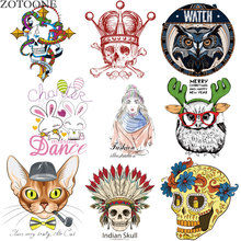 Cute Animal Iron on Owl skull Dog Patches for Kids Clothes DIY T-shirt Appliqued Heat Transfer Vinyl Stickers Thermal Press D 2024 - buy cheap