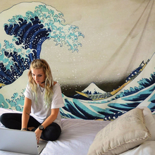 Tapiz colgante de pared de estilo bohemio, manta colgante con estampado japonés de olas de Kanagawa, colcha de estilo bohemio, manta de Yoga, 200x148cm 2024 - compra barato