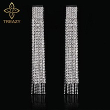 TREAZY Black/Silver Color Long Crystal Tassel Dangle Earrings for Women Bar Wedding Bridal Drop Earing Fashion Jewelry Gifts 2024 - buy cheap