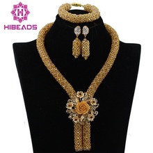 Wholesale Champagne Gold Nigerian African Wedding Beads Jewelry Set African Costume Necklace Set for Women Free Shipping WA727 2024 - buy cheap