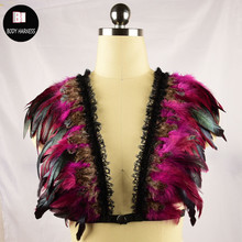 Sujetador femenino hecho a mano con plumas y plumas para mujer, ropa interior con plumas de colores pastel, Harajuku, para cuerpo y cuerpo 2024 - compra barato