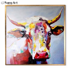 Tamanho grande pinturas feitas à mão pintura de parede cor vaca imagem sobre tela para decoração casa alta qualidade bull animais pintura a óleo 2024 - compre barato