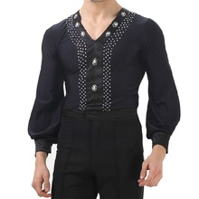 De los hombres ropa de baile latino Collar Diamante Azul chaqueta de los hombres ropa de traje chaqueta rumba Samba baile Sumpsuit B-4250 2024 - compra barato