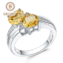 Женское кольцо с двумя сердечками gemb's, серебряное кольцо с натуральным цитрином, в форме сердца, 2,39ct, ювелирное украшение на День святого Валентина 2024 - купить недорого