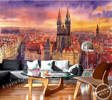 The latest 3D murals, Red Village building painting colorful sky, the living room sofa bedroom TV background wall wallpaper 2024 - buy cheap