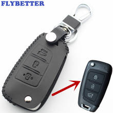 FLYBETTER Genuine Leather 3Button Flip Key Case Cover For Hyundai I35/Santa Fe/Solaris/Tucson/Verna/Elantra/I40/Genesis L365 2024 - buy cheap