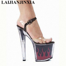 LAIJIANJINXIA New Sandals sexy clear Gorgeous High Heels flame platform crystal shoes 20cm women Exotic Dancer Thin Heels shoes 2024 - buy cheap