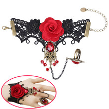 Elegant Gothic Style Lace Red Rose  Adjustable Finger Ring TT@88 2024 - buy cheap