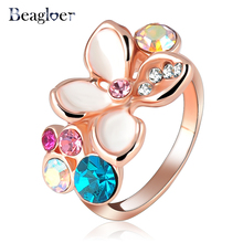 Beagloer Brand Ring Multicolor Austrian Crystals  Elements Rings Rose Gold Color White Enamel Flower Ring Ri-HQ1004-A-2 2024 - buy cheap