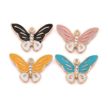 Mini Order 10pcs 19*21MM Crystal Rhinestone Paved Enamel Alloy Butterfly Pendant Charms Gold Tone Drop Oil Charms 2024 - buy cheap