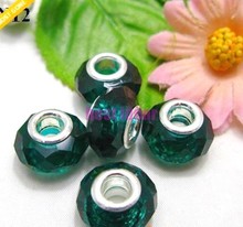 Green White Faceted Round Glass Loose Spacer Beads Big Hole For European Bracelet Necklace 50pcs Free Shipping 2024 - buy cheap