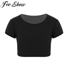 FEESHOW-Camiseta de manga corta para niños y niñas, Top corto de algodón, leotardo de Color sólido para Ballet, ropa de gimnasia para diario 2024 - compra barato