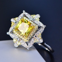 Luxury Hollow-out Yellow Square Crystal Ring for Women Luxury Shiny AAA Zircon inlaid Retro Wedding Ring Jewelry Size 6-10 anel 2024 - buy cheap