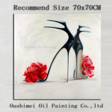 Linda pintura a óleo para sapatos de salto alto, preta pintada à mão, para decoração de parede, sapatos modernos, pintura em tela 2024 - compre barato