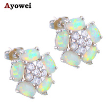 Flower style Wholesale Retail White Fire Opal Silver Stamped Stud Earrings for women Fashion Jewelry Opal Jewelry OE414A 2024 - buy cheap