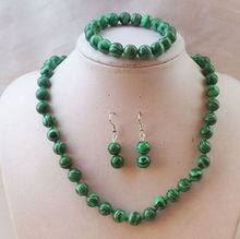 Conjunto de collar, pulsera y pendientes redondos de malaquita verde de 8mm 2024 - compra barato