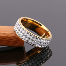 Anéis de aço inoxidável com 3 fileiras em cristal, anel feminino de cristal dourado para casamento e noivado, largura 6mm 2024 - compre barato