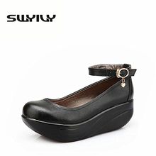 Swyivy sapato alto de couro feminino, sapato com plataforma grossa sola mulheres sapatos de aumento de altura sapatos single sapatos 34-43 plus size 2024 - compre barato