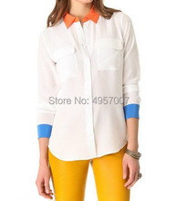 Camisa de manga larga para mujer, blusa blanca de seda con retales de Color contrastante, Top Elfbop, versión superior, 2019 2024 - compra barato