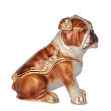 Enameled Pewter Ornament Crystal Bejeweled Bulldog Trinket Box Cute Gift for Dog Lover Animal Figurine Sculpture Miniature 2024 - buy cheap