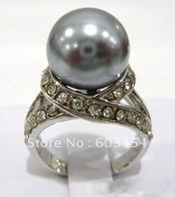 FREE SHIPPING>>>@@ 12mm Gray Pearl silver Crystal Ring size: 6.7.8.9.10/ Free Shiping 1Pcs 2024 - buy cheap