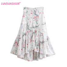 LUNDUNSHIJIA Flowers Printed Chiffon Skirt Women Fashion Streetwear Skirt 2019 New Summer Elegant Slim Irregular hem Skirts 2024 - buy cheap