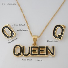 FoRomance- HIGH QUALITY GOLD GP OVERLAY THREE STYLES VIVID QUEEN & LOVE PENDANT 18" WATER WAVE LINK CHAIN NECKLACE EARRING SET 2024 - buy cheap