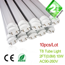 Free Shipping 10pcs/Lot 2ft T8 LED Fluorescent Tube Light 600mm 10W 900LM CE & RoSH 2 Year Warranty SMD2835 Epistar 2024 - buy cheap