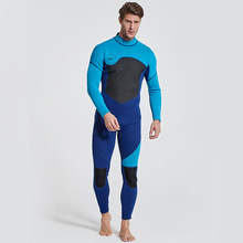 Traje de neopreno de 3mm para hombre, traje de neopreno completo con cremallera en la espalda, de manga larga azul/negro para esnórquel, buceo, surf 2024 - compra barato