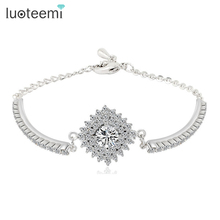 LUOTEEMI Jewelry  New Young Girl Fashion white gold-Color AAA Zircon  Women's Wedding Bracelet Jewelry Gift for Anniversary 2024 - buy cheap