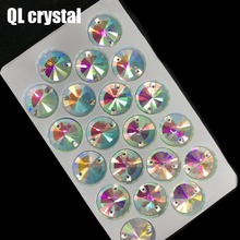 QL Crystal 18mm  Rivoli Sew On Rhinestones Clear AB Crystal Flatback 2 holes round for DIY wedding dress bags shoes accessories 2024 - buy cheap