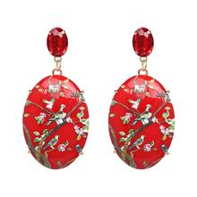 Vintage Women's Resin Oval Dangle Earrings Hand Painted Flower Bird Party Jewelry 2024 - buy cheap