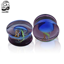 1 pcs 8-16mm GLass Ear Reamer Tunnel Plug colorful jellyfish Luminous Ear Expander Stretcher Body Piercing Jewelry women 2024 - buy cheap