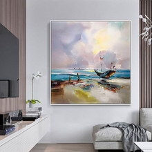 Large 100% hand-painted abstract seaboat oil painting on canvas wall art landscape artwork wall picture for living room bedroom 2024 - buy cheap